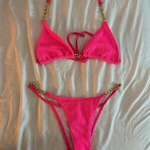 Vibrant Pink Bikini with Gold Chain Straps